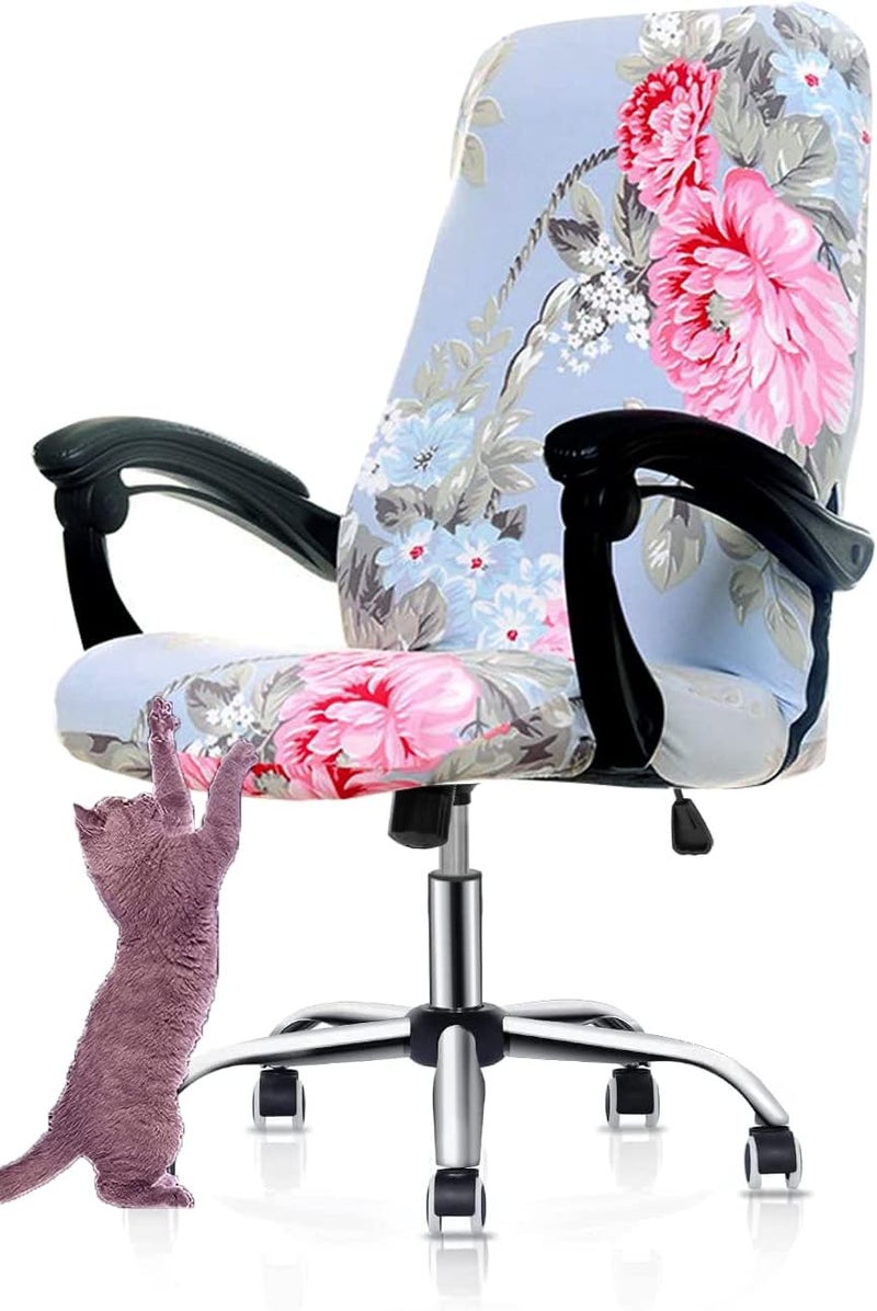 Deisy Dee Computer Office Chair Covers for Stretch Universal Rotating Chair Desk Chairs ONLY Chair Covers (Blue Flower 1, Medium) - Image 1