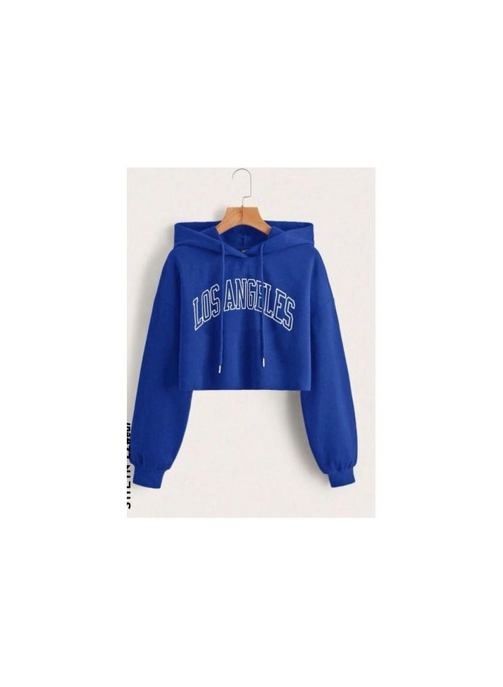 Women's short round neck hoodie - Blue