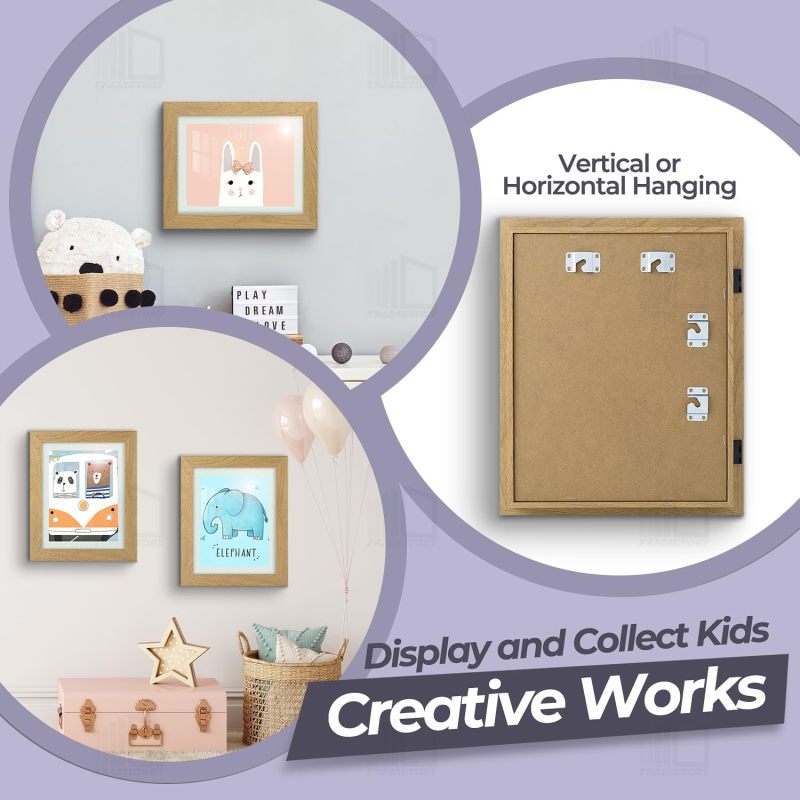 Kids Artwork Frame 2-Pack: 1.5 Inch Thick Holds Up To 50 Artworks - Shatter-Resistant Glass Easily Open On Wall For Kids Home School Art Display - Image 2