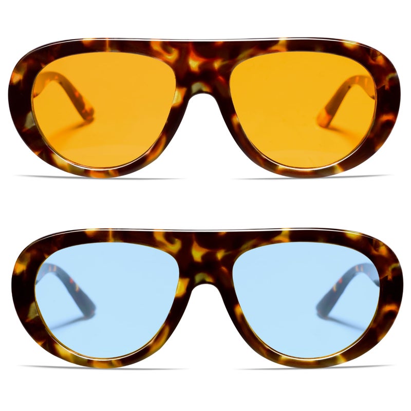 VANLINKER 2 Pack Retro Aviator Sunglasses for Women Chic Classic 70s Vintage Trendy 2025 Chunky UV400 Sun Glasses VL9865,Tortoise - Image 1