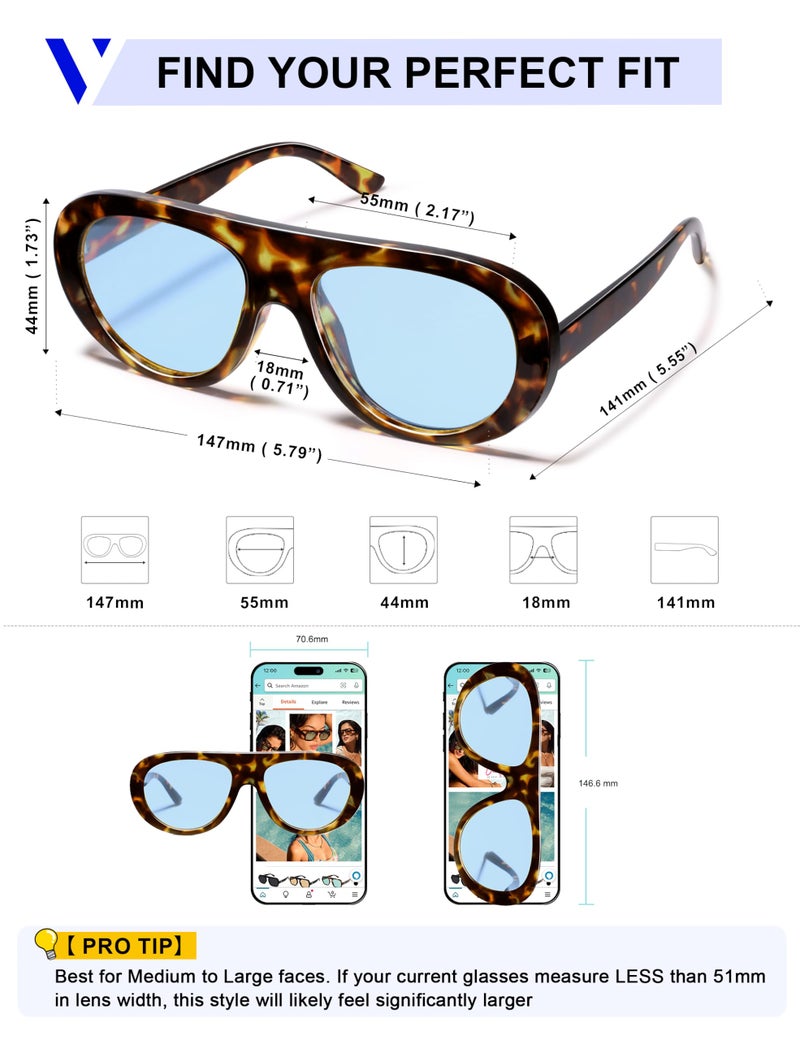 VANLINKER 2 Pack Retro Aviator Sunglasses for Women Chic Classic 70s Vintage Trendy 2025 Chunky UV400 Sun Glasses VL9865,Tortoise - Image 5