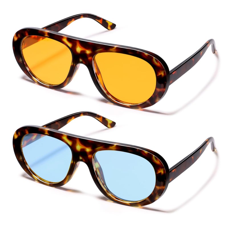 VANLINKER 2 Pack Retro Aviator Sunglasses for Women Chic Classic 70s Vintage Trendy 2025 Chunky UV400 Sun Glasses VL9865,Tortoise - Image 3