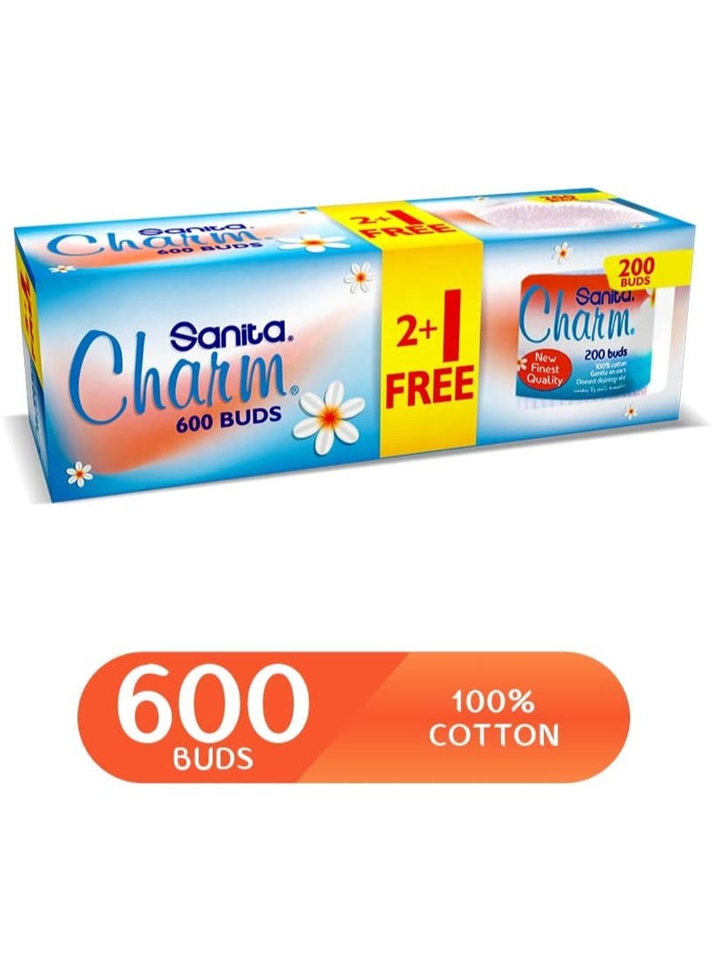 erorex Charm Cotton Buds 100% Cotton 3 Packs 600 Swabs Safe for Baby Care and Personal Hygiene - Image 4