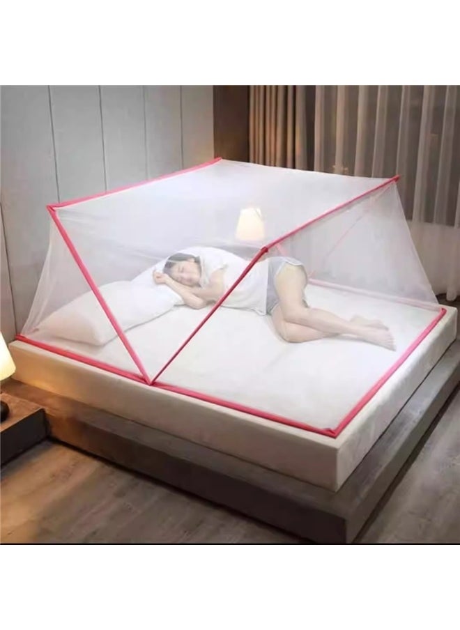 yongsheng Pop Up Dome Bed Canopy Mosquito Net Fabric White/Pink 1.9x0.8x0.8 m,Folding Mosquito Net Bed Canopy for Twin Single Full Queen Size Bed, Student Dormitory Summer Mosquito Net Portable Bed Canopy  - Image 2