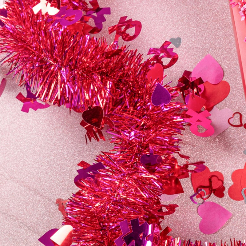 CIPOWM 33FT Valentines Tinsel Garland, Red Pink Metallic Twist Foil Tinsel Garland with Heart Ornament Hanging Heart Garland for Valentines Wedding Birthday Party Indoor Outdoor Decoration - Image 5