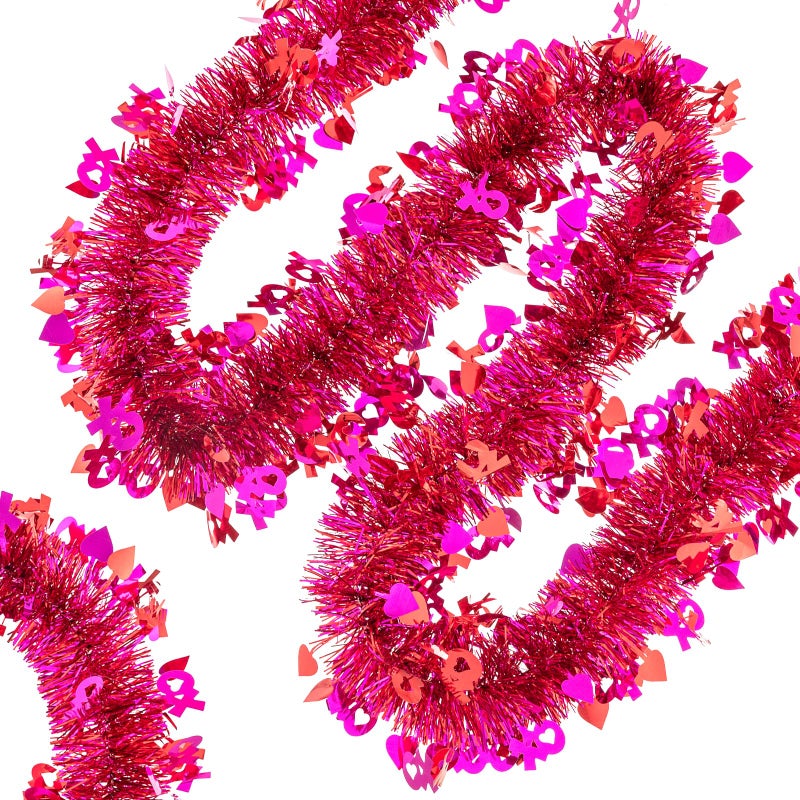 CIPOWM 33FT Valentines Tinsel Garland, Red Pink Metallic Twist Foil Tinsel Garland with Heart Ornament Hanging Heart Garland for Valentines Wedding Birthday Party Indoor Outdoor Decoration - Image 3