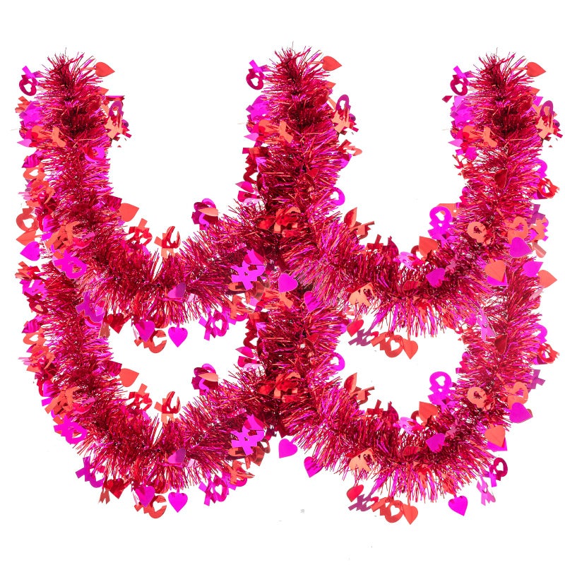 CIPOWM 33FT Valentines Tinsel Garland, Red Pink Metallic Twist Foil Tinsel Garland with Heart Ornament Hanging Heart Garland for Valentines Wedding Birthday Party Indoor Outdoor Decoration - Image 4