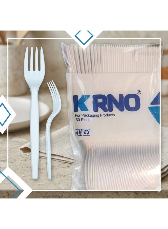 KRNO Kerno Plastic Forks Pack 50 Pieces – Disposable | Food Serving Forks for Parties & Restaurants - Image 1