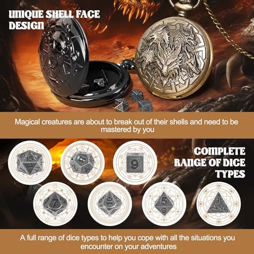 Banloga DD Dice Set7PCS Metal Dice for Dungeons and DragonsMini Dice Set with Pocket Watch CaseRole Playing Board Games Accessories Dragon Black - Image 5