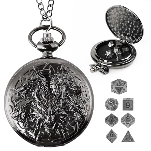 Banloga DD Dice Set7PCS Metal Dice for Dungeons and DragonsMini Dice Set with Pocket Watch CaseRole Playing Board Games Accessories Dragon Black - Image 1