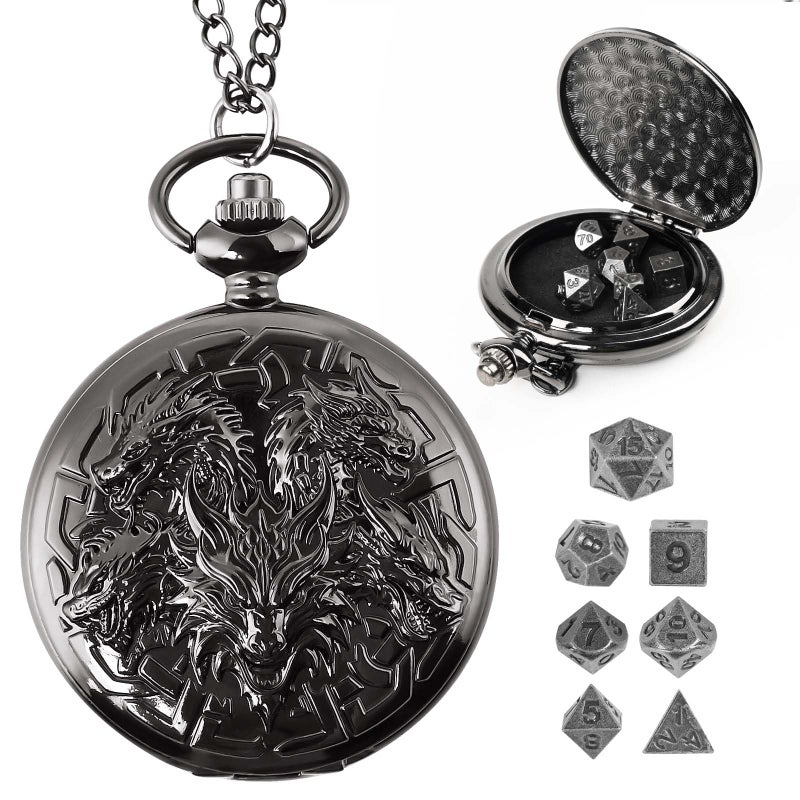 Banloga DD Dice Set7PCS Metal Dice for Dungeons and DragonsMini Dice Set with Pocket Watch CaseRole Playing Board Games Accessories Dragon Black - Image 3