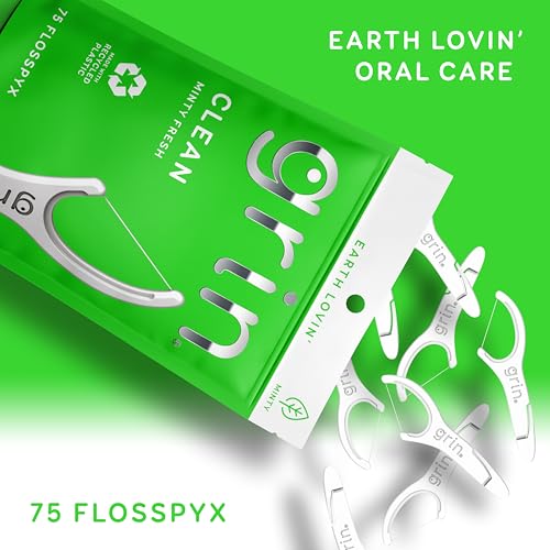 GRIN Clean Flosspyx, Floss Picks, 75 Count, Dental Flossers, Minty Flavor, Recycled Plastic, Super Strong Fine Floss, Tight Teeth, Premium Longer Floss Head, Includes Safe Fold-Back Tooth Pick - Image 2