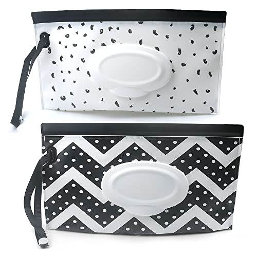 FKEYTO Baby Wipe Dispenser,Portable Refillable Wipe Holder Wipe Dispenser Bag Reusable Travel Wet Wipe Pouch (Black & White) - Image 5