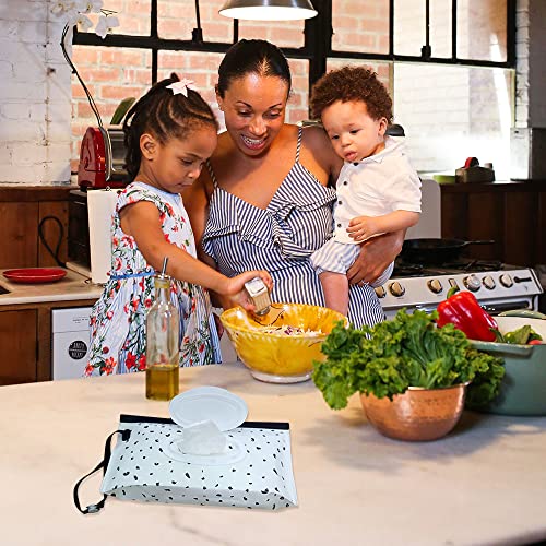 FKEYTO Baby Wipe Dispenser,Portable Refillable Wipe Holder Wipe Dispenser Bag Reusable Travel Wet Wipe Pouch (Black & White) - Image 4