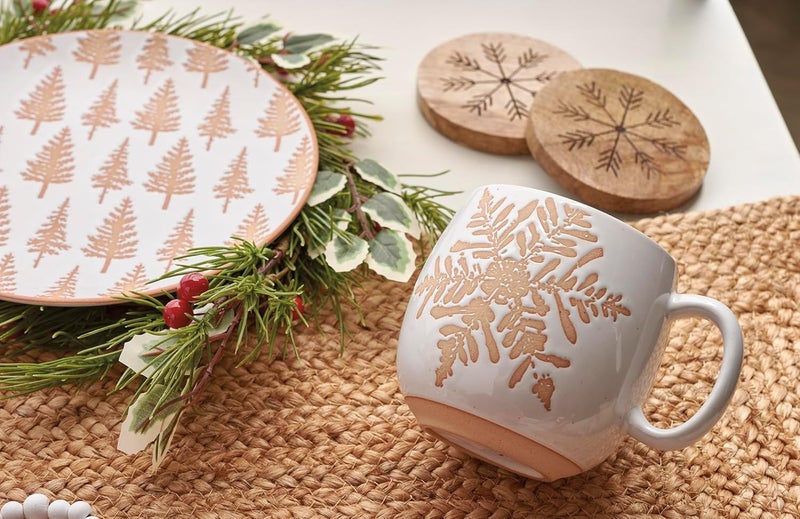 Primitives by Kathy Primitives By Kathy Winter Tree Salad Plate  this durable stoneware salad plate features a snowy cream color with brown debossed winter trees bare ceramic accents on the rim  - Image 4