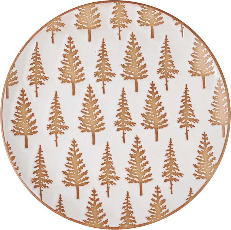 Primitives by Kathy Primitives By Kathy Winter Tree Salad Plate  this durable stoneware salad plate features a snowy cream color with brown debossed winter trees bare ceramic accents on the rim  - Image 1