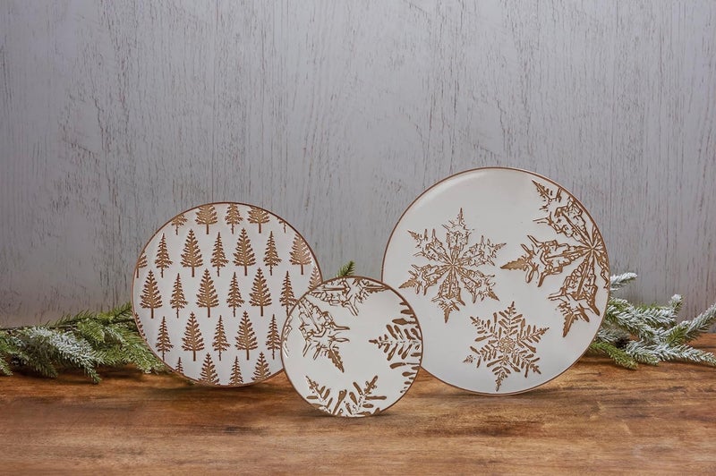 Primitives by Kathy Primitives By Kathy Winter Tree Salad Plate  this durable stoneware salad plate features a snowy cream color with brown debossed winter trees bare ceramic accents on the rim  - Image 5