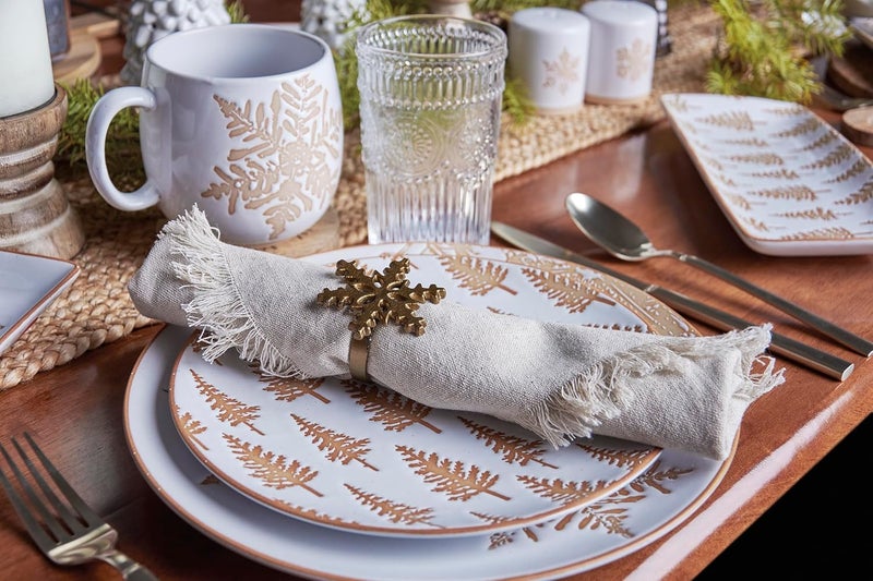 Primitives by Kathy Primitives By Kathy Winter Tree Salad Plate  this durable stoneware salad plate features a snowy cream color with brown debossed winter trees bare ceramic accents on the rim  - Image 3
