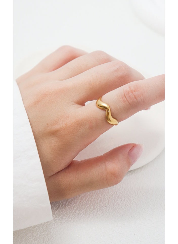 18K قابل للتعديل حسب الحجم مطلي بالذهب الفولاذ المقاوم للصدأ والسبيكة التيتانيوم للنساء - خاتم وعد / خطوبة / زفاف ، تصميم مزدوج الشكل المثلث القديم ومضلع ، يناسب الراحة ، يشمل علبة هدية - Image 4