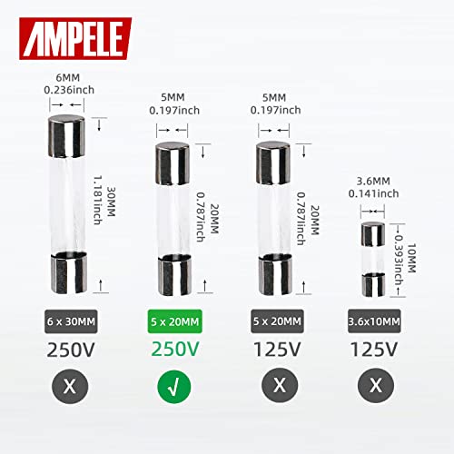 AMPELE (Pack of 20) 10A Fast-Blow Fuse 10Amp 250V Glass Fuses 0.2 x 0.78 inch/5 x 20 mm (10Amp)(F10AL) - Image 2