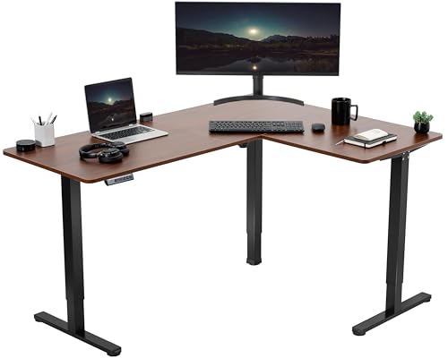 VIVO Electric Corner LShaped 63 x 47 in Standing Desk Memory Height Adjustment Dark Walnut Top Black Frame DESKE3CTD47