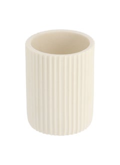 Tendance Round Shaped Striated Matte Polyresin Bathroom Tumbler White 9.5 x 7 x 7 cm 61103100  - Image 1