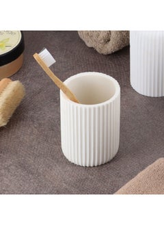 Tendance Round Shaped Striated Matte Polyresin Bathroom Tumbler White 9.5 x 7 x 7 cm 61103100  - Image 2