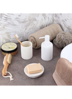 Tendance Round Shaped Striated Matte Polyresin Bathroom Tumbler White 9.5 x 7 x 7 cm 61103100  - Image 3