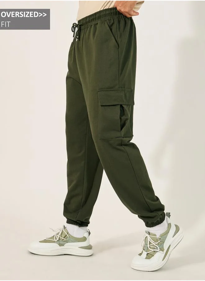 Styli Styli Oversized Fit Cargo Joggers with Elasticated Hem