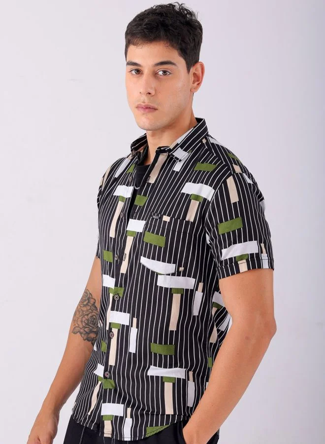 شركة المرآب الهندية Men Slim Fit Geometric Printed Half Sleeves Spread Collar Casual Shirt