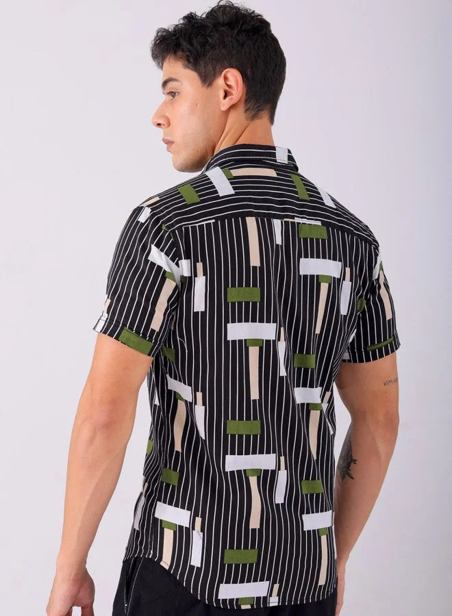 شركة المرآب الهندية Men Slim Fit Geometric Printed Half Sleeves Spread Collar Casual Shirt