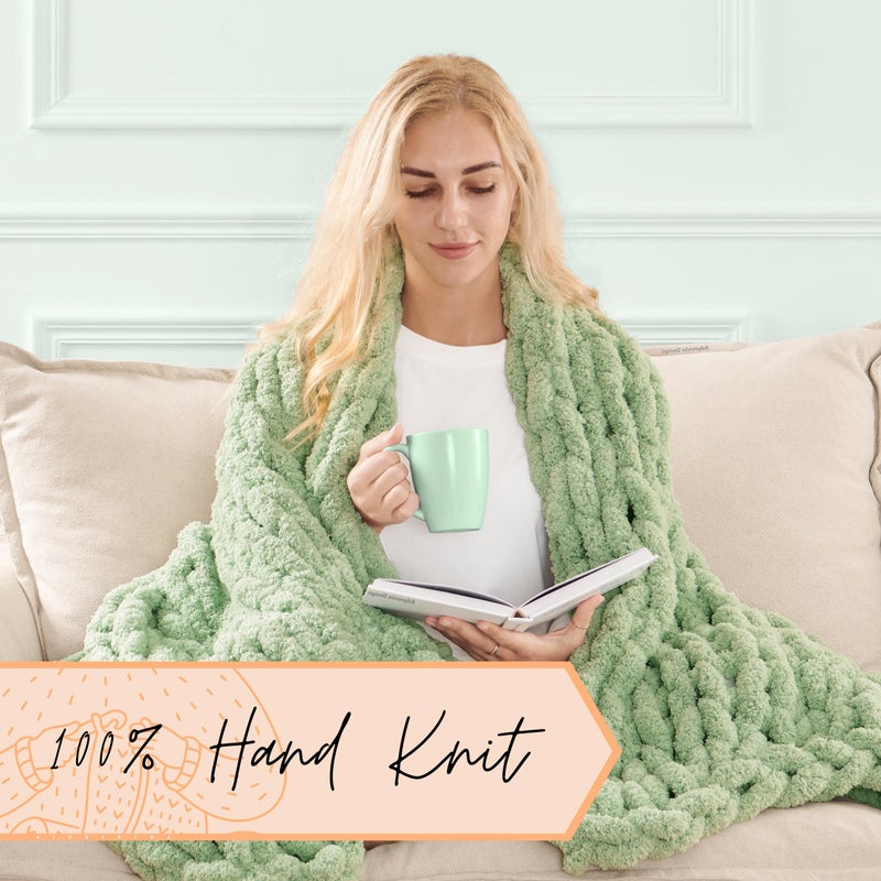 adyrescia chunky knit بطانية رمي | 100 ٪ متماسكة مع Jumbo Chenille Yarn (50 "" X60 "" Sage Green) - Image 3