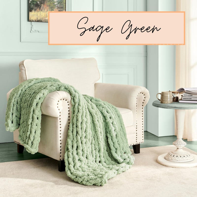 adyrescia chunky knit بطانية رمي | 100 ٪ متماسكة مع Jumbo Chenille Yarn (50 "" X60 "" Sage Green) - Image 2