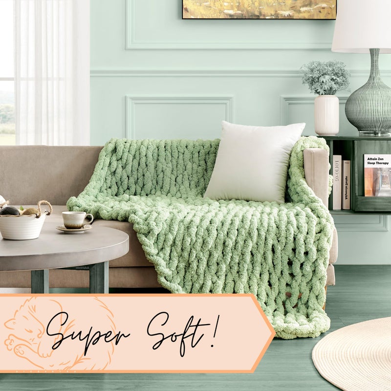 adyrescia chunky knit بطانية رمي | 100 ٪ متماسكة مع Jumbo Chenille Yarn (50 "" X60 "" Sage Green) - Image 4