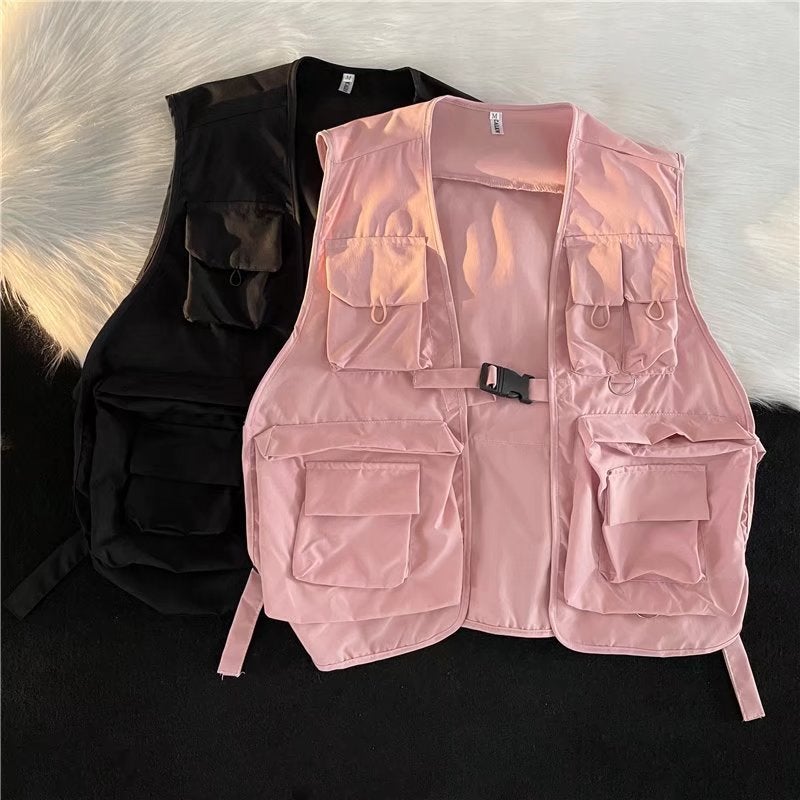 Japanese Fashion Brand Functional Tactical Tooling Multi-Pocket Thin Vest Logo Waistcoat Jacket - Image 3