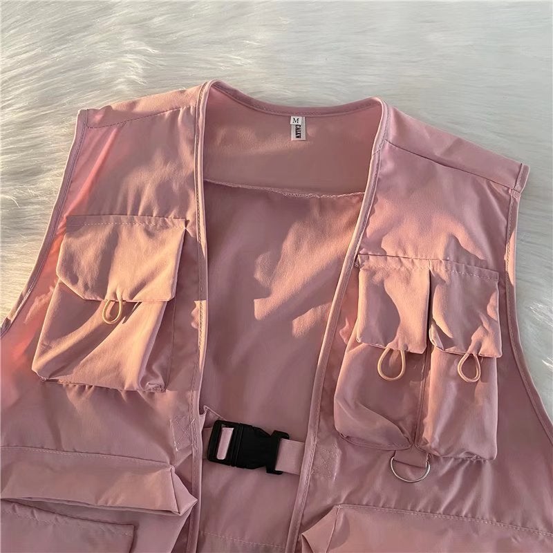 Japanese Fashion Brand Functional Tactical Tooling Multi-Pocket Thin Vest Logo Waistcoat Jacket - Image 4