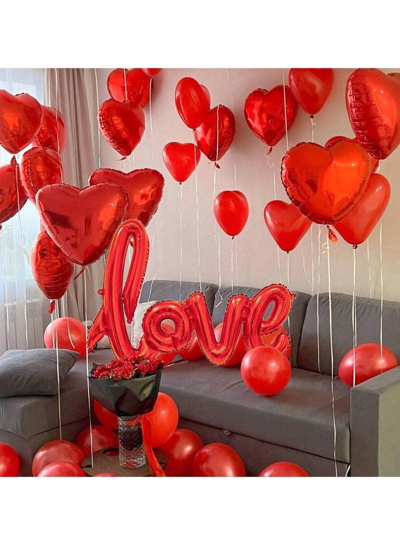 400pcs Silk Rose Petals & 6pcs Red Heart Shape Balloons & 1pc "Love" Pattern for Romantic Special Wedding Anniversary Party Decorations - Image 2