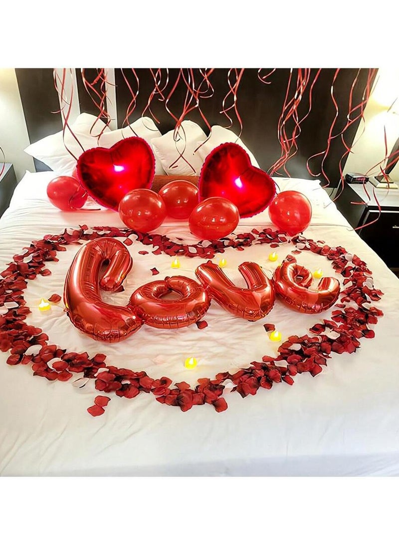 400pcs Silk Rose Petals & 6pcs Red Heart Shape Balloons & 1pc "Love" Pattern for Romantic Special Wedding Anniversary Party Decorations - Image 3