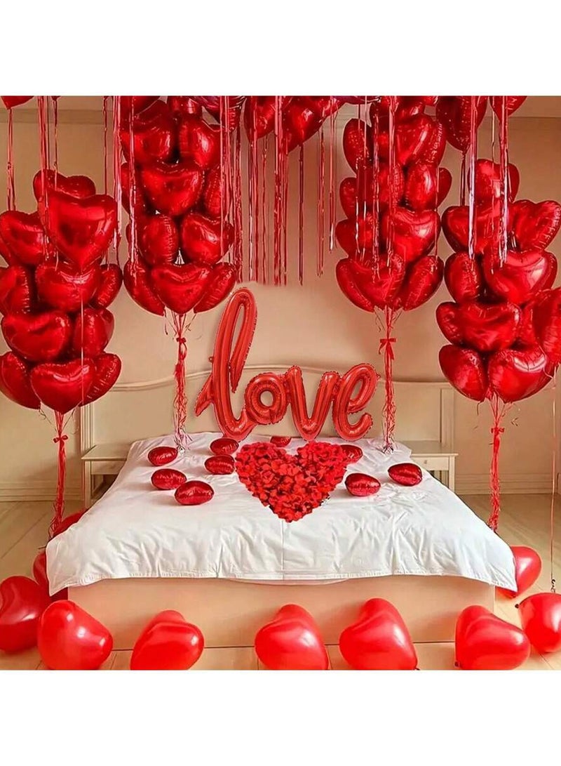 400pcs Silk Rose Petals & 6pcs Red Heart Shape Balloons & 1pc "Love" Pattern for Romantic Special Wedding Anniversary Party Decorations - Image 4