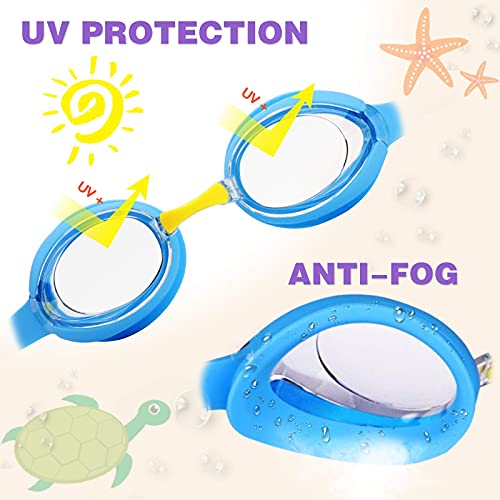 Keary 2 Pack Kids Swim Goggles Swimming Goggles for Toddler Children Girls Boys Youth, Anti-Fog Waterproof UV Protection Crystal Clear Flat Lens Water Pool Goggles with 3 Nose Piece, Kids Goggles 3-9 - Image 3