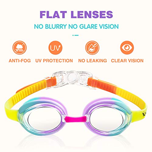 Keary 2 Pack Kids Swim Goggles Swimming Goggles for Toddler Children Girls Boys Youth, Anti-Fog Waterproof UV Protection Crystal Clear Flat Lens Water Pool Goggles with 3 Nose Piece, Kids Goggles 3-9 - Image 2