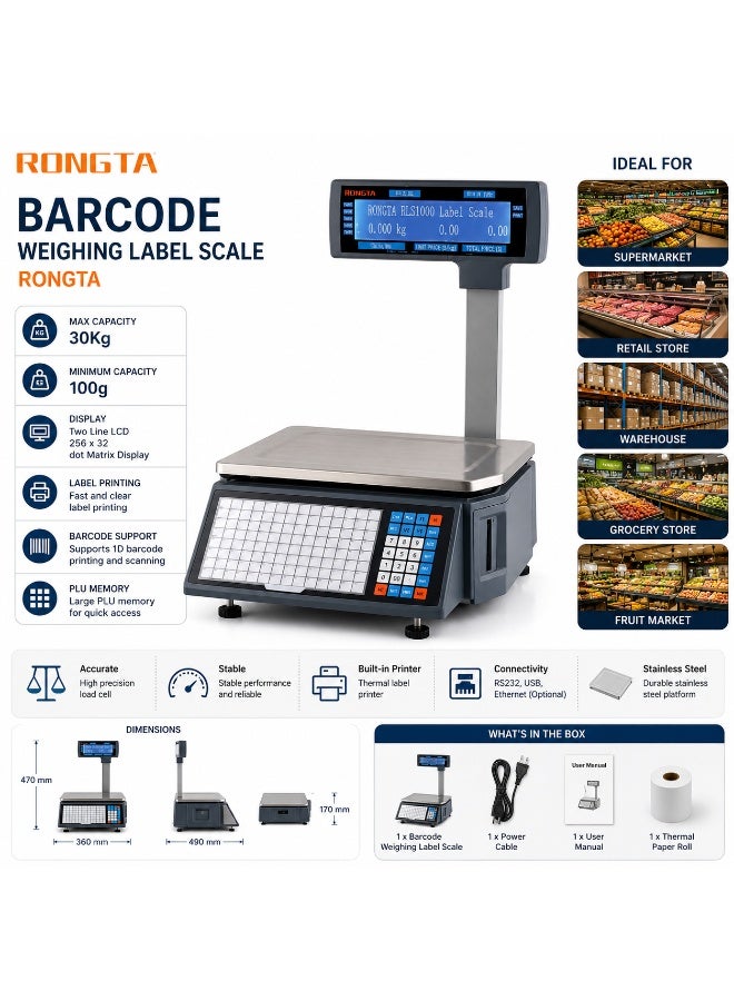 RONGTA Commercial Weighing Label Scale with Barcode Thermal Printer for Supermarket Produce, Inventory Labeling, Grocery & Retail POS - Image 3