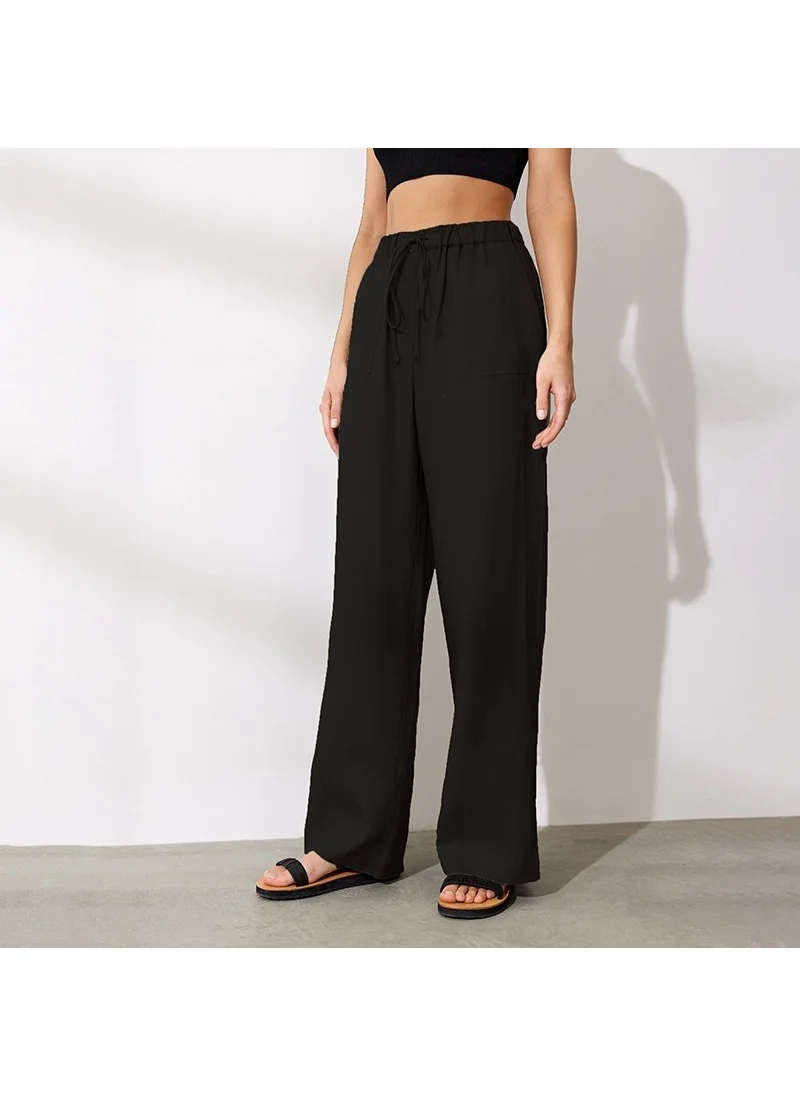 Barbora Linen Casual Trousers with Waist Tie LN14BLACK4