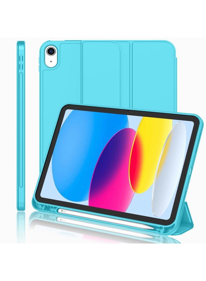 iMieet New iPad 10th Generation Case 2022 10.9 Inch with Pencil Holder, Trifold Stand Smart Case with Soft TPU Back,Auto Wake/Sleep(Cyan) - Image 1