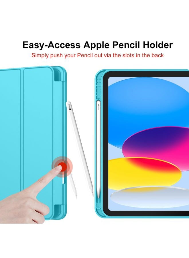 iMieet New iPad 10th Generation Case 2022 10.9 Inch with Pencil Holder, Trifold Stand Smart Case with Soft TPU Back,Auto Wake/Sleep(Cyan) - Image 5