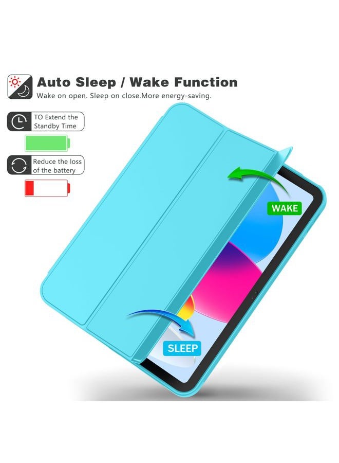 iMieet New iPad 10th Generation Case 2022 10.9 Inch with Pencil Holder, Trifold Stand Smart Case with Soft TPU Back,Auto Wake/Sleep(Cyan) - Image 3