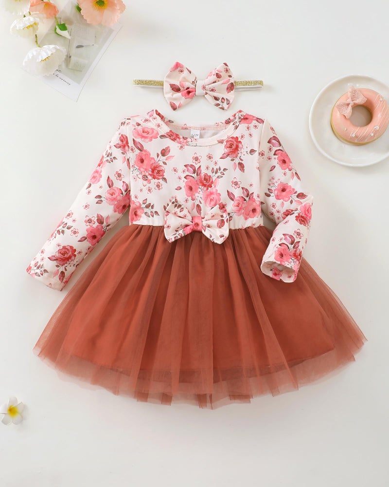 Mioglrie Baby Girl Dress Newborn Baby Girl Dresses 3-6 Months Infant Fall Winter Ruffle Long Sleeve Khaki Tutu Tulle Skirt Headband Clothes Outfits - Image 2