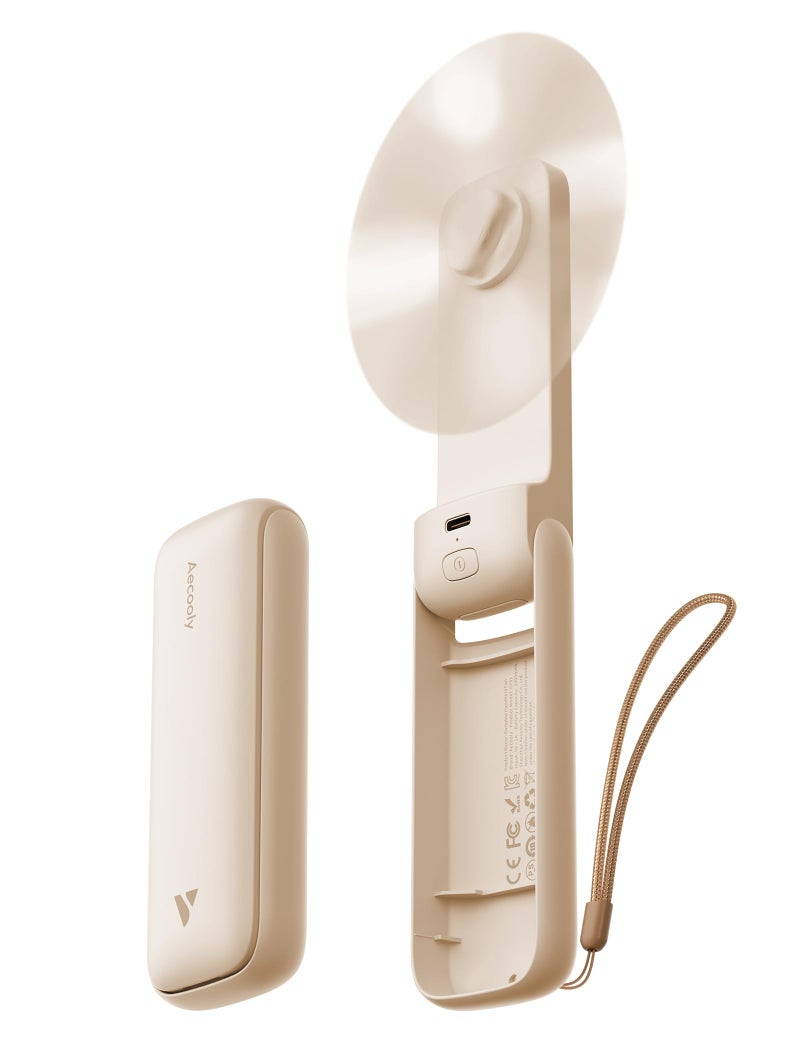 مروحة أيكولي السليمة المحمولة 2 حزمة مروحة يدوية رقيقة قابلة لإعادة الشحن عبر USB ميني شخصية 24 ساعة أقصى وقت تبريد تعمل بالبطارية صغيرة قابلة للطي جيب للسفر هدايا صيفية للنساء بيج