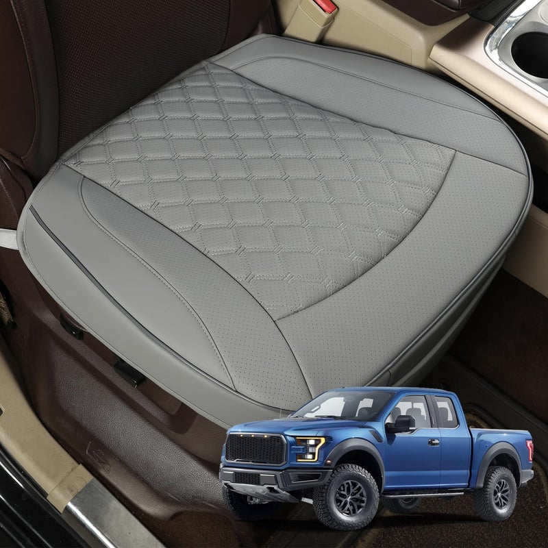 GIANT PANDA Bottom Seat Cover for Trucks&SUV, Front PU Leather Driver Seat Protector Fit for Chevy,Ram,Toyota,GMC,Ford F150 F-Series (2PCS-Grey) - Image 1