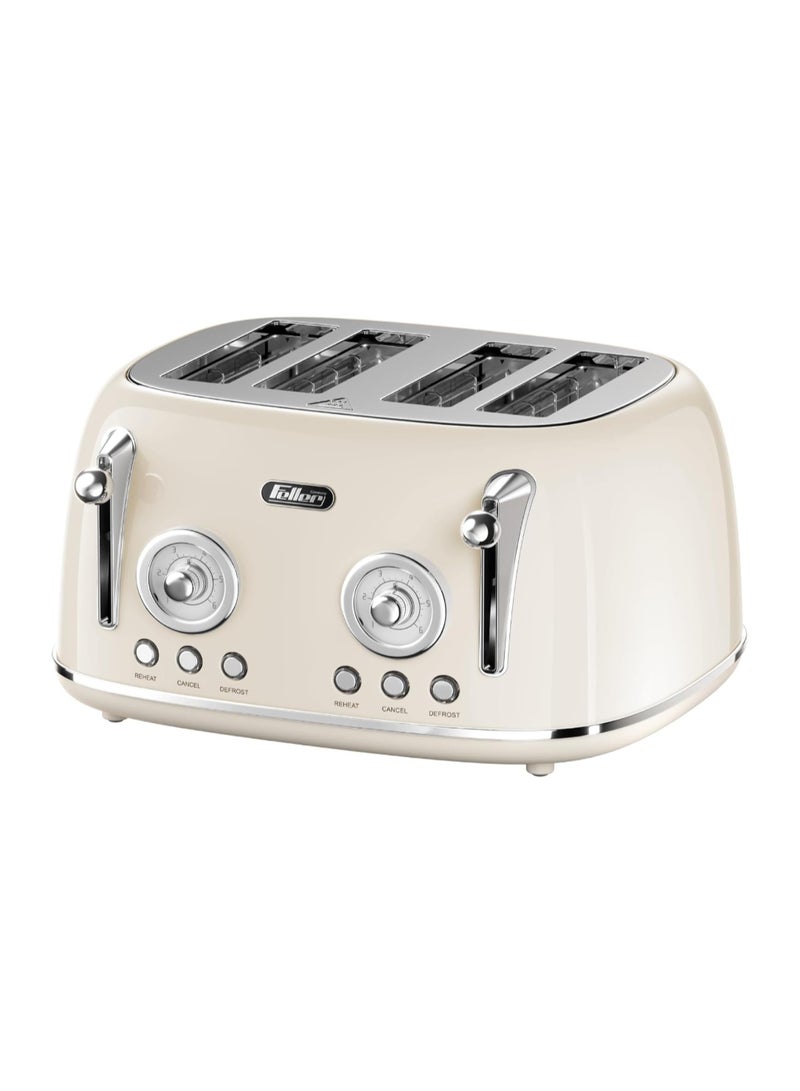 Feller Germany, Retro Style 4-Slice Toaster, 1630 W, Steel Body, 2 Dust Covers & 2 Bun Warmers, Defrost, Reheat, & Cancel Function, 4 Extra wide Bread Slots, Removable Crumb Tray - Image 1